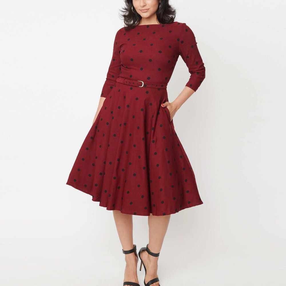 Unique Vintage Burgundy Polka Dot Dress